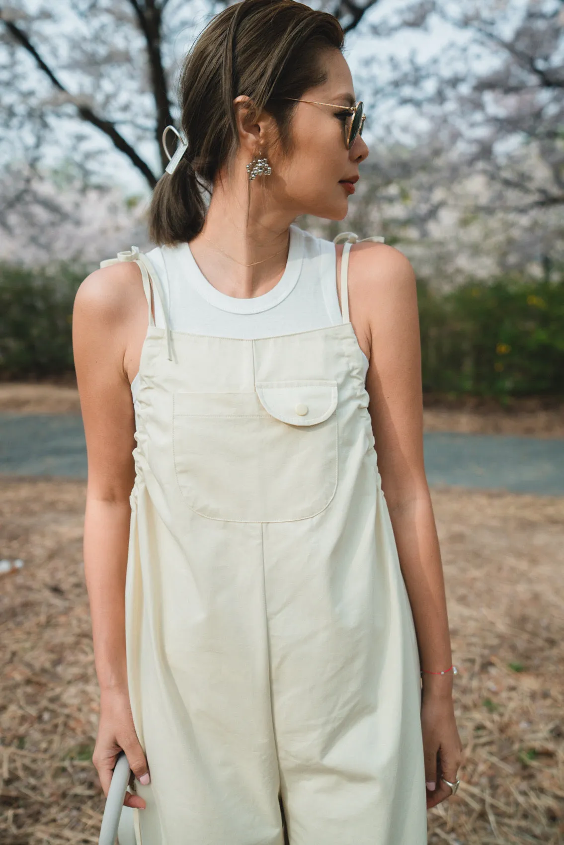 ( IVORY / NAVY ) RUCHED COTTON OVERALL ⭐️ *LAST ONE*