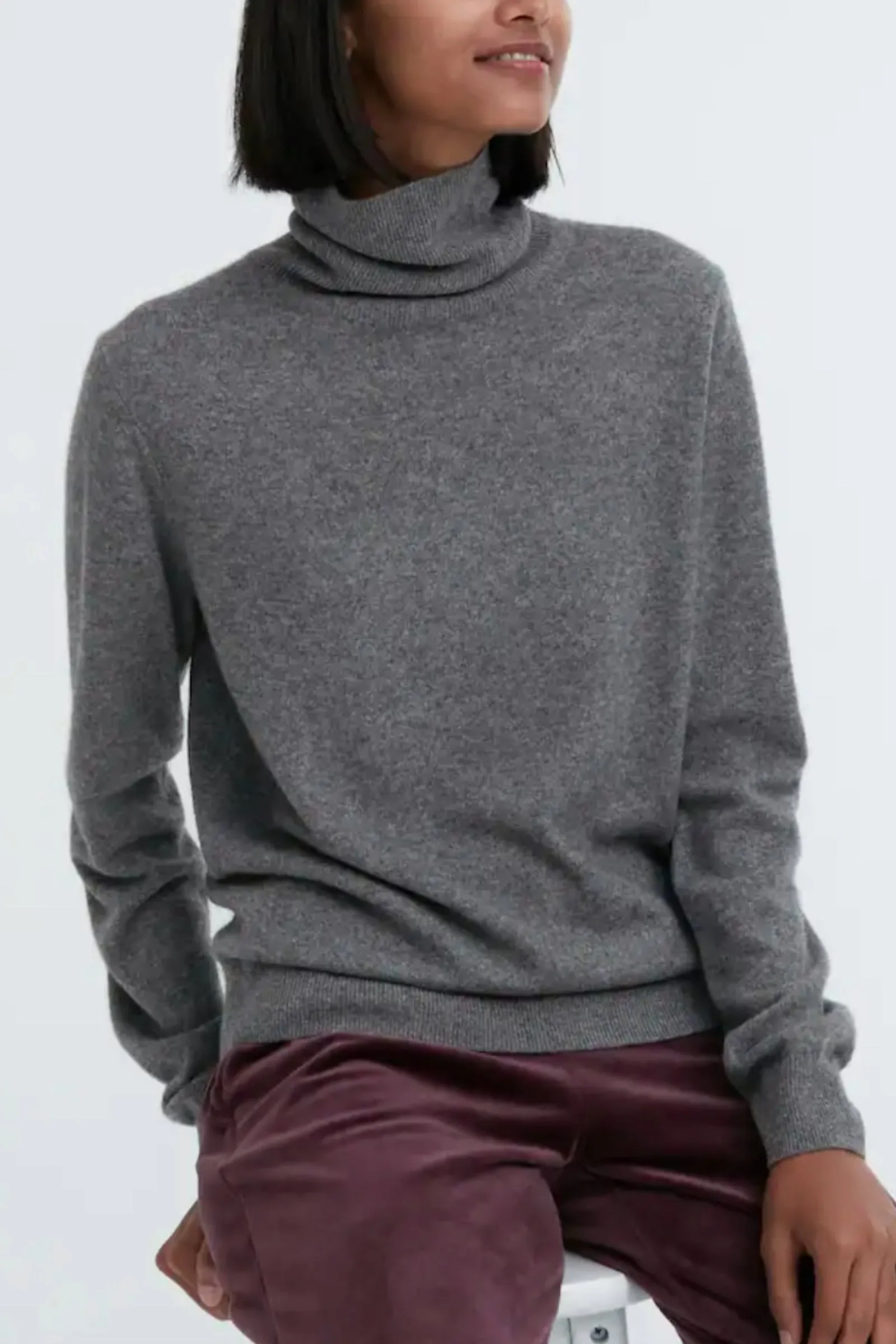 100% Cashmere Turtleneck Jumper In Gray