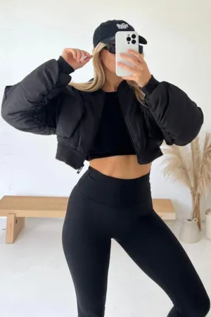 Abigail black cropped cargo bomber jacket