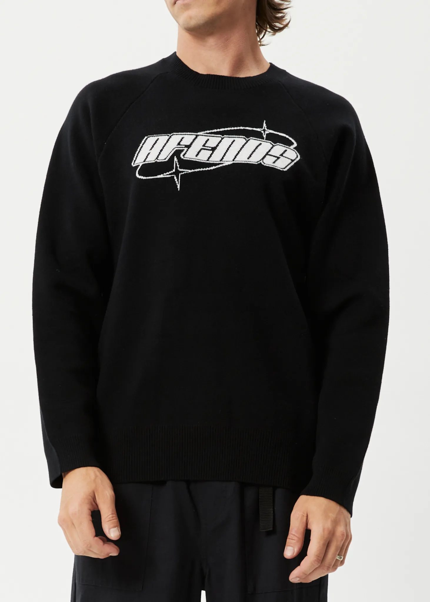 AFENDS Mens Eternal - Knit Crew Neck Jumper - Black