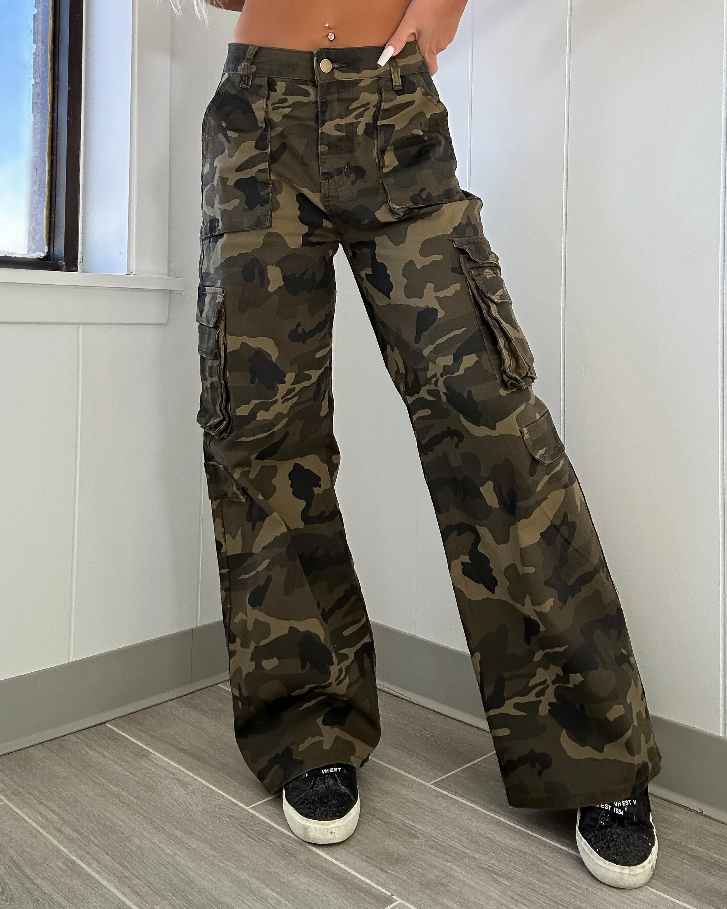 Alyx High Waist Cargo Pants - Green Camo