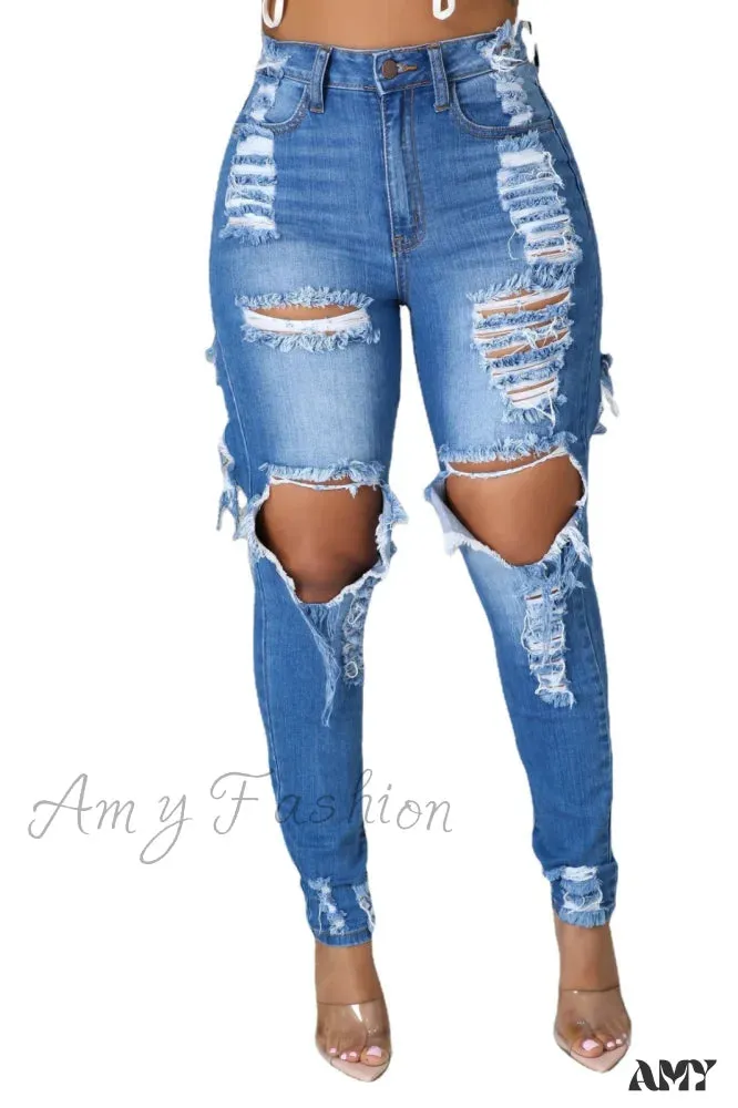 Amy Fashion - Hole Ripped High Waist Push Up Pants