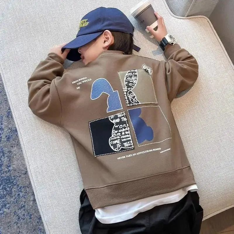 Apricot & Beige Rabbit Patchwork Sweatshirt for Boys