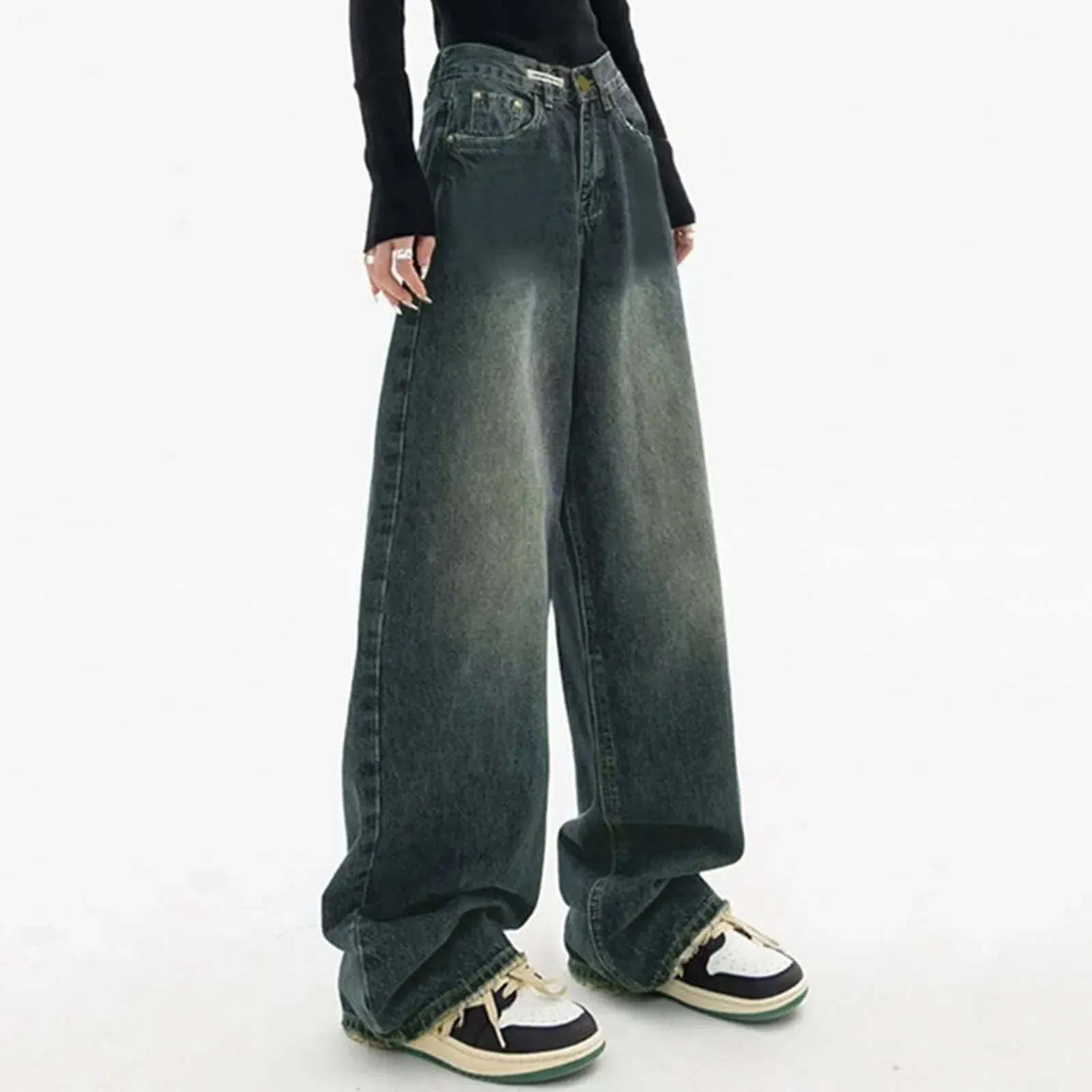 Baggy Jeans Trousers High Waist E Girl Style Streetwear Fashion Vintage Denim Loose Straight Women Pants