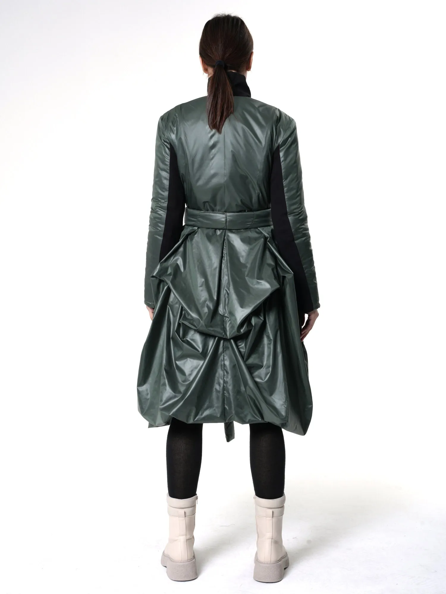 Belted Jacket With Drapings In Green