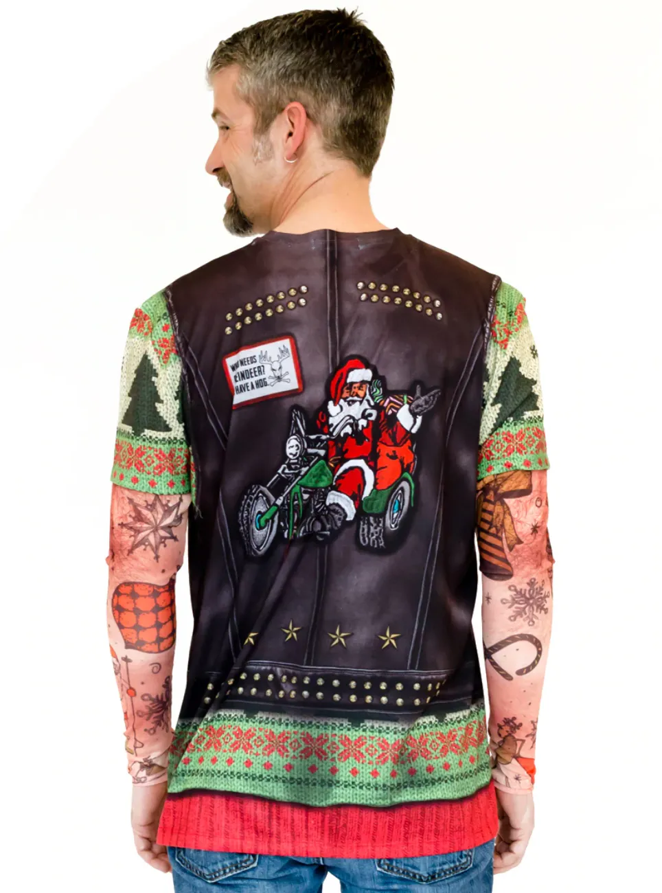 Biker Ugly Christmas Sweater with Tattoos