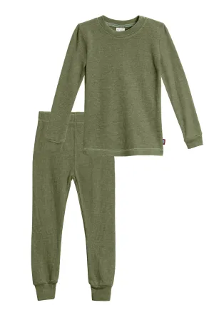 Boys Soft & Cozy Thermal 2-Piece Long Johns | Olive w- Baby Blue Stitch