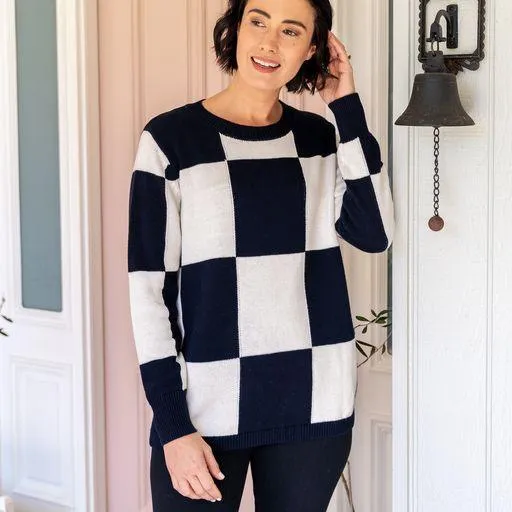 Checker Board Sweater - Navy/White