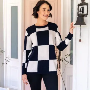 Checker Board Sweater - Navy/White