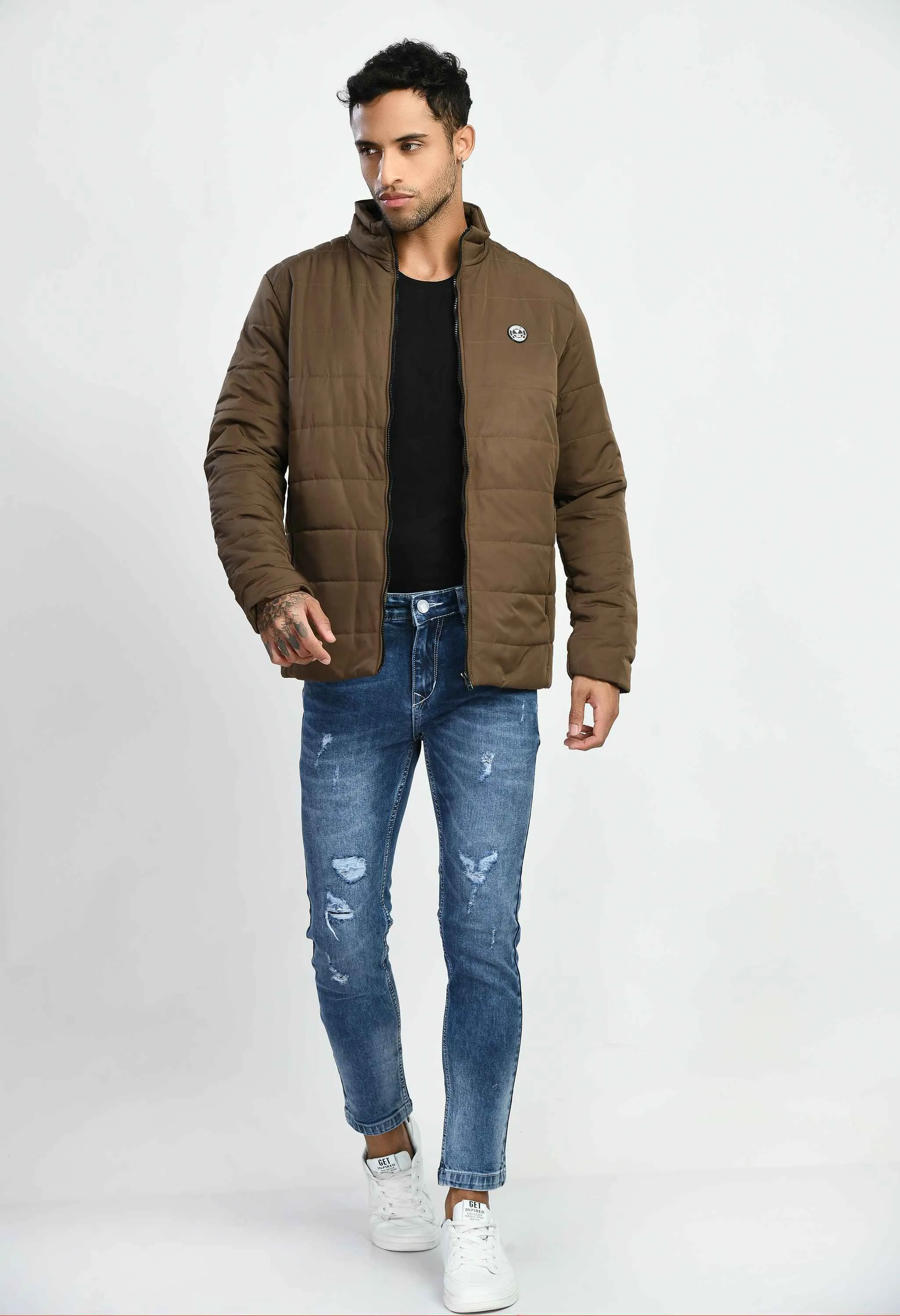 Coffee Quilted Bomber Jacket