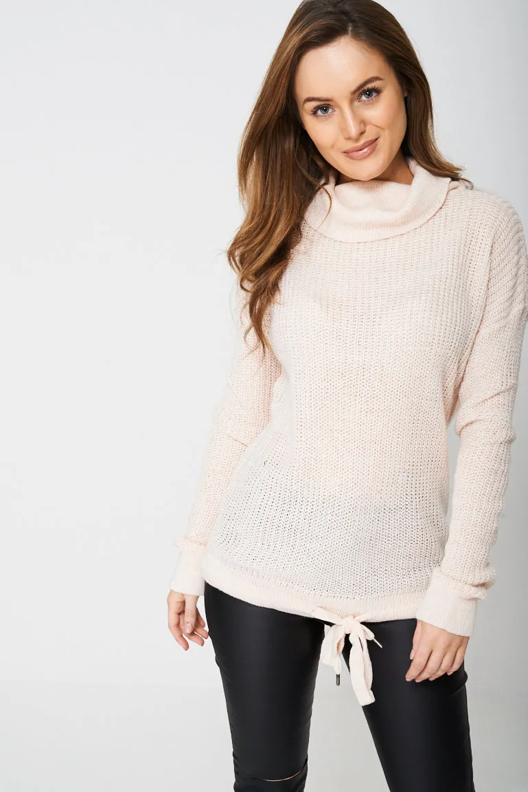 Cowl Neck Jumper with Tie Hem