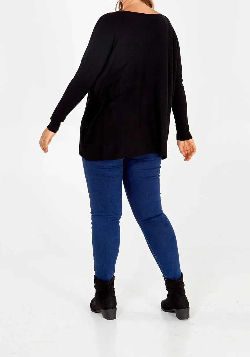 Curve Collection Black Diamante Print Jumper