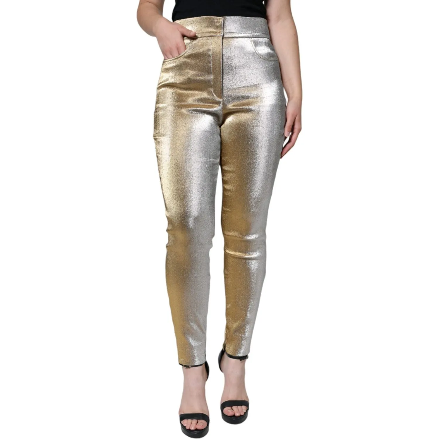 Dolce & Gabbana Metallic Gold High Waist Skinny Pants