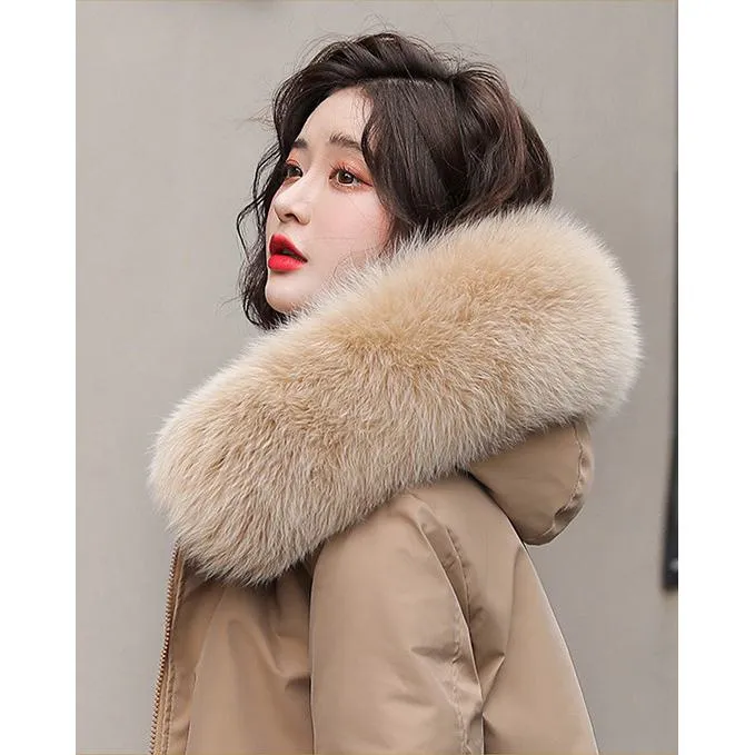 Drawstring Thigh-Length Fur Collar Parka