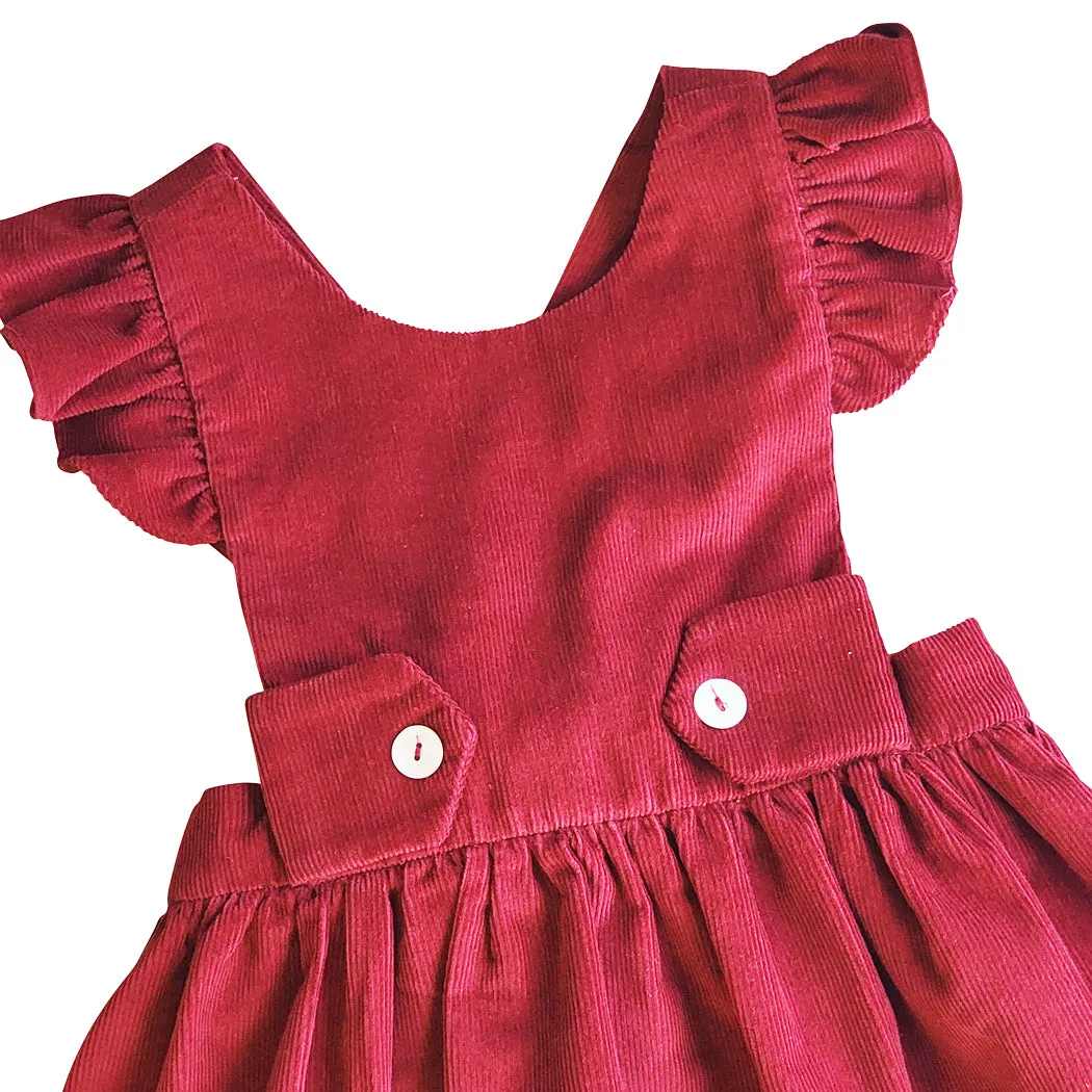 Girl's "Avignon" Burgundy Corduroy Ruffled Jumper