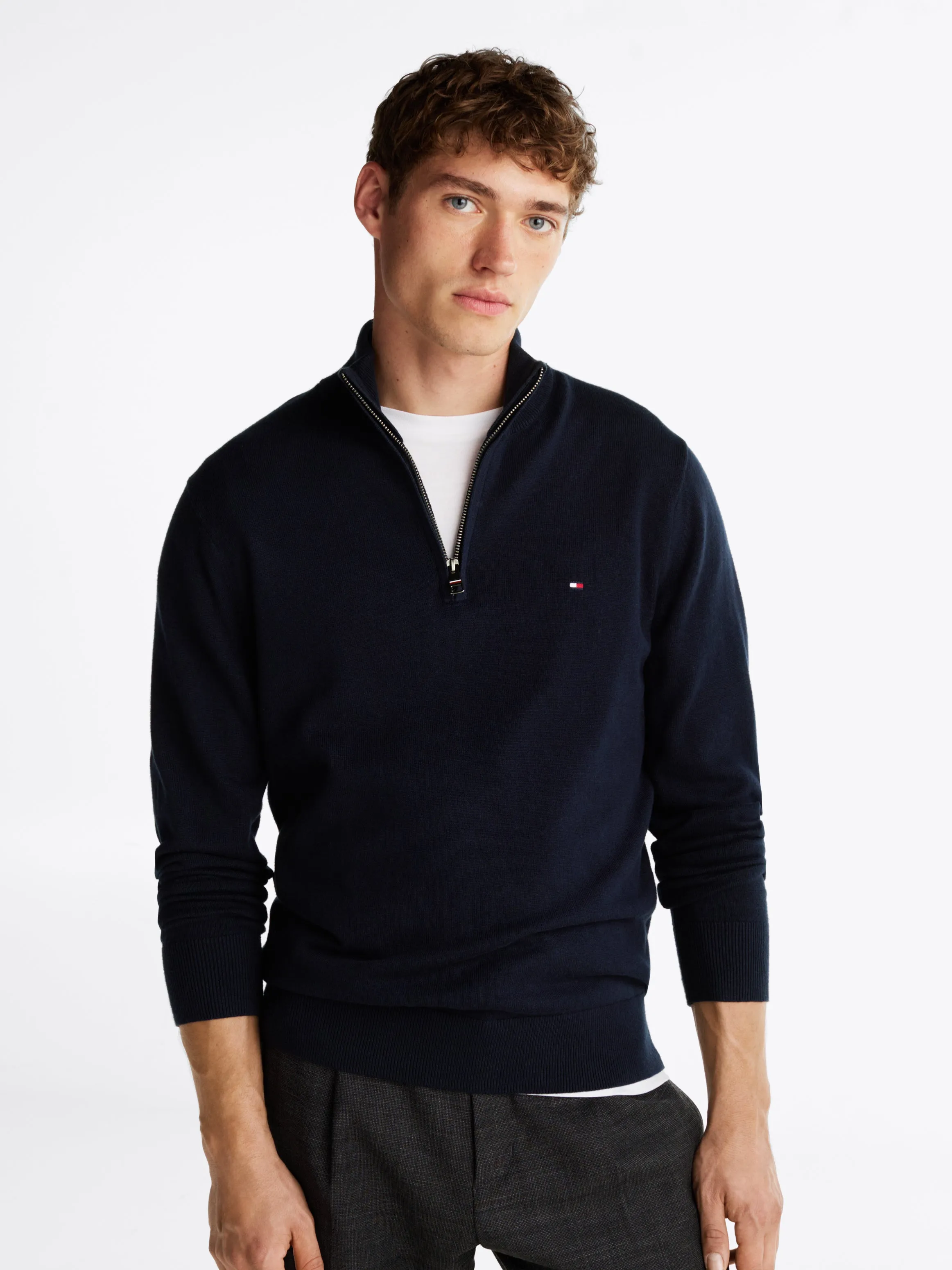 Half-Zip Mock Jumper with Cashmere