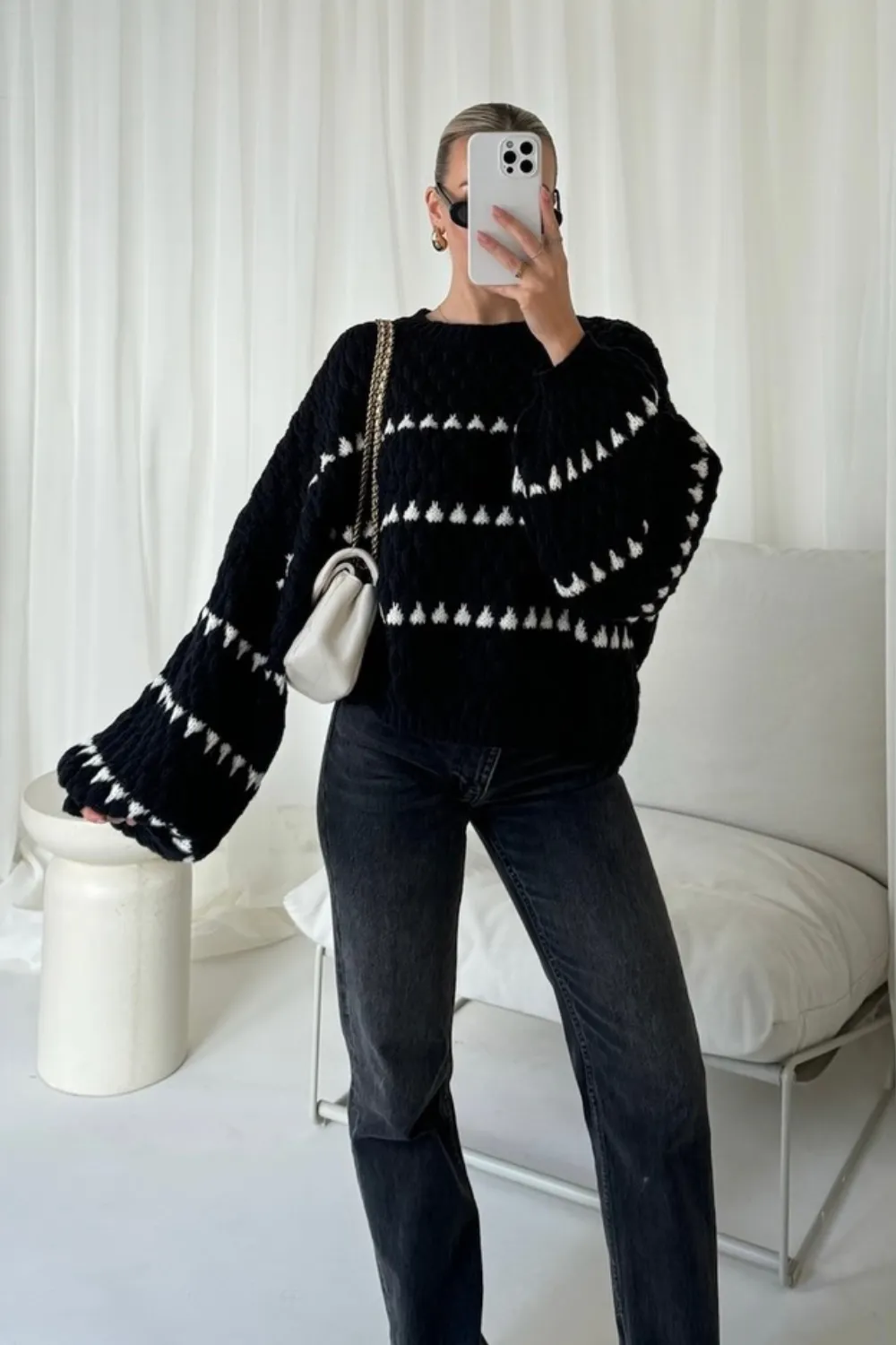 Harmony black bubble knit jumper