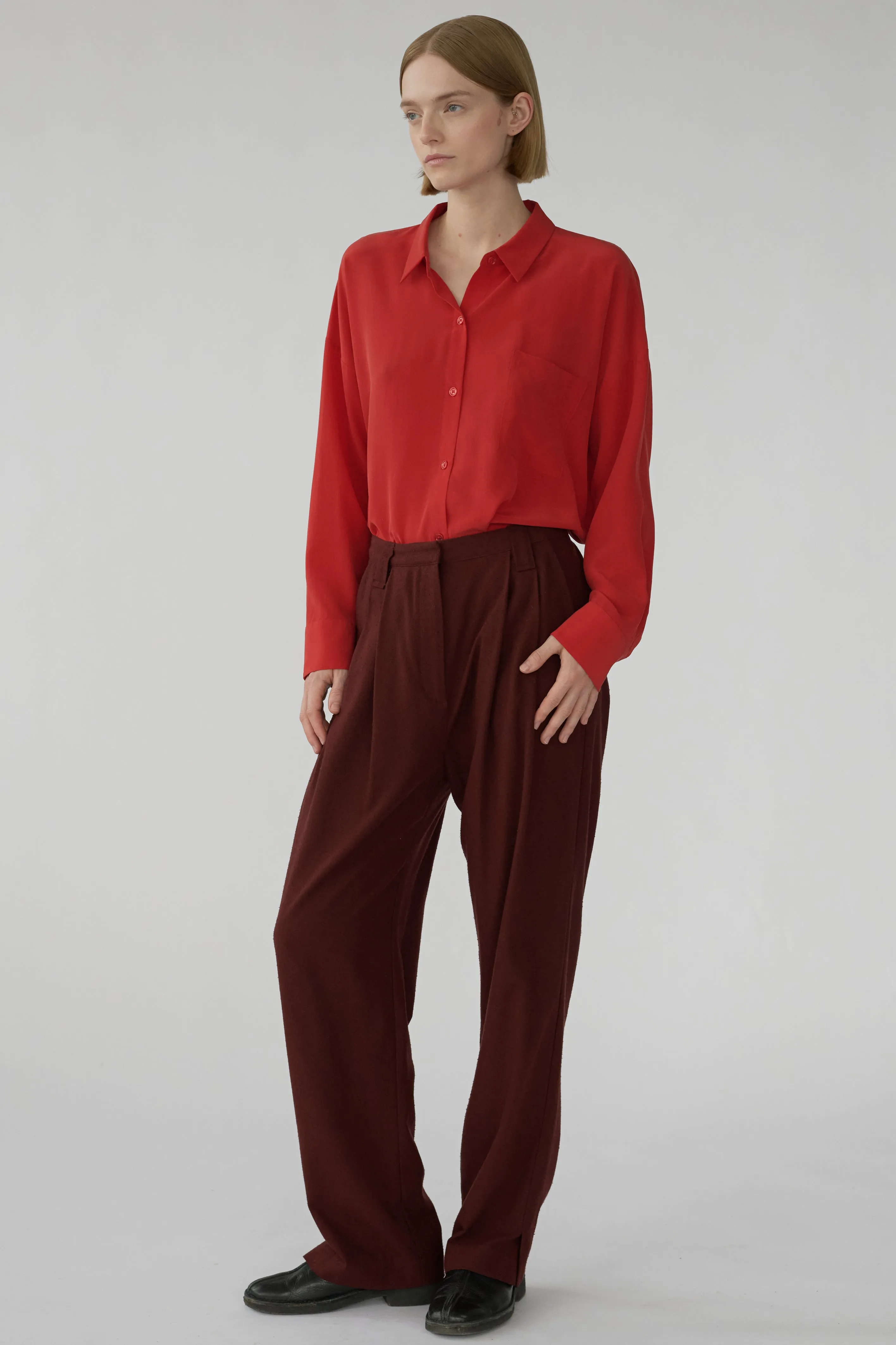 HARRY PANTS - BURGUNDY - RAW SILK