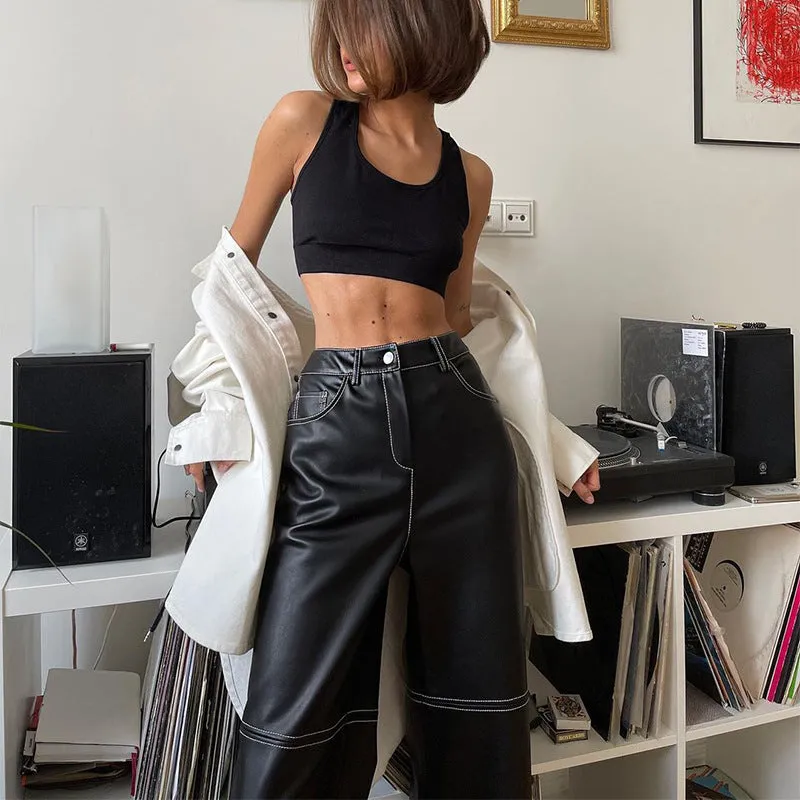 High Waist PU Leather Trousers Pants