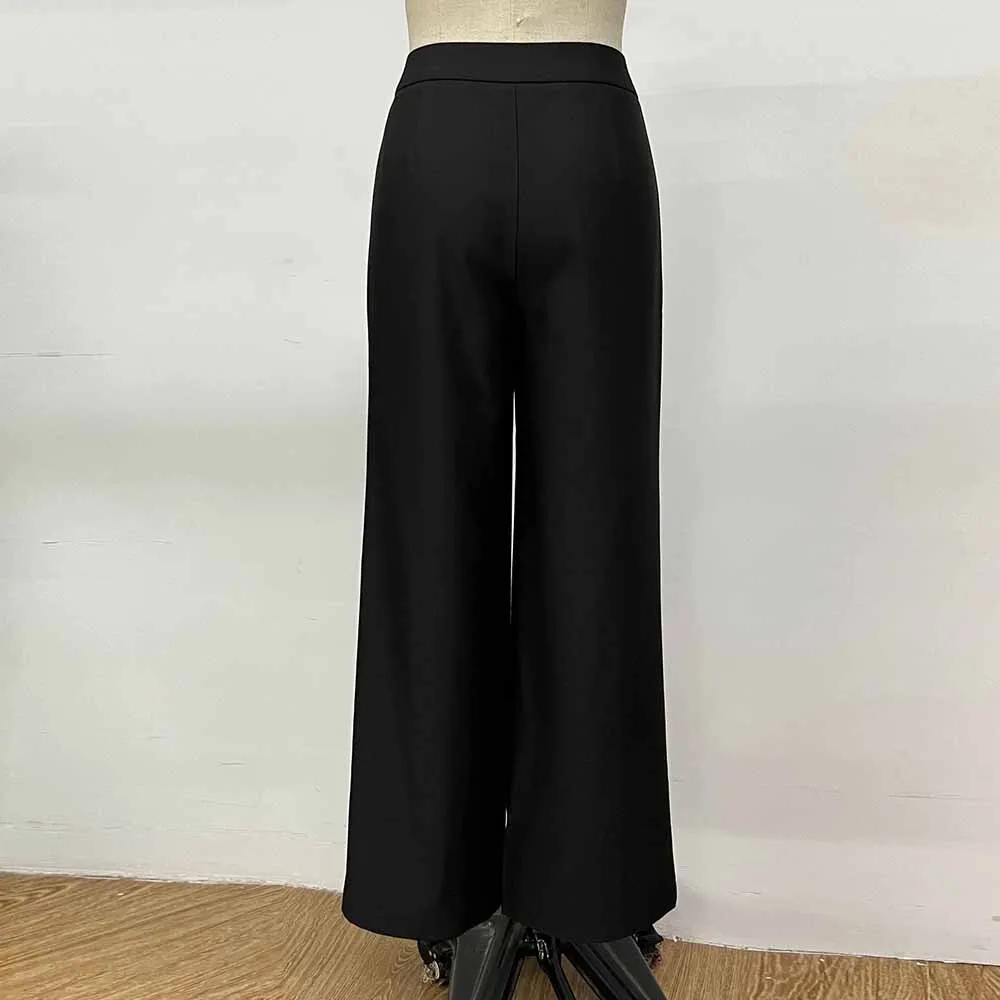 High Waist Wide Leg Pants With Gold Button Trousers