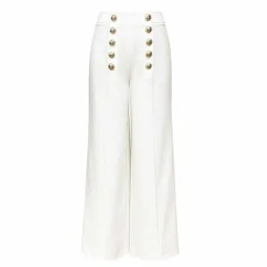 High Waist Wide Leg Pants With Gold Button Trousers