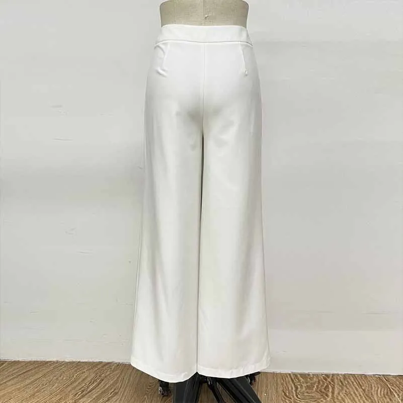 High Waist Wide Leg Pants With Gold Button Trousers