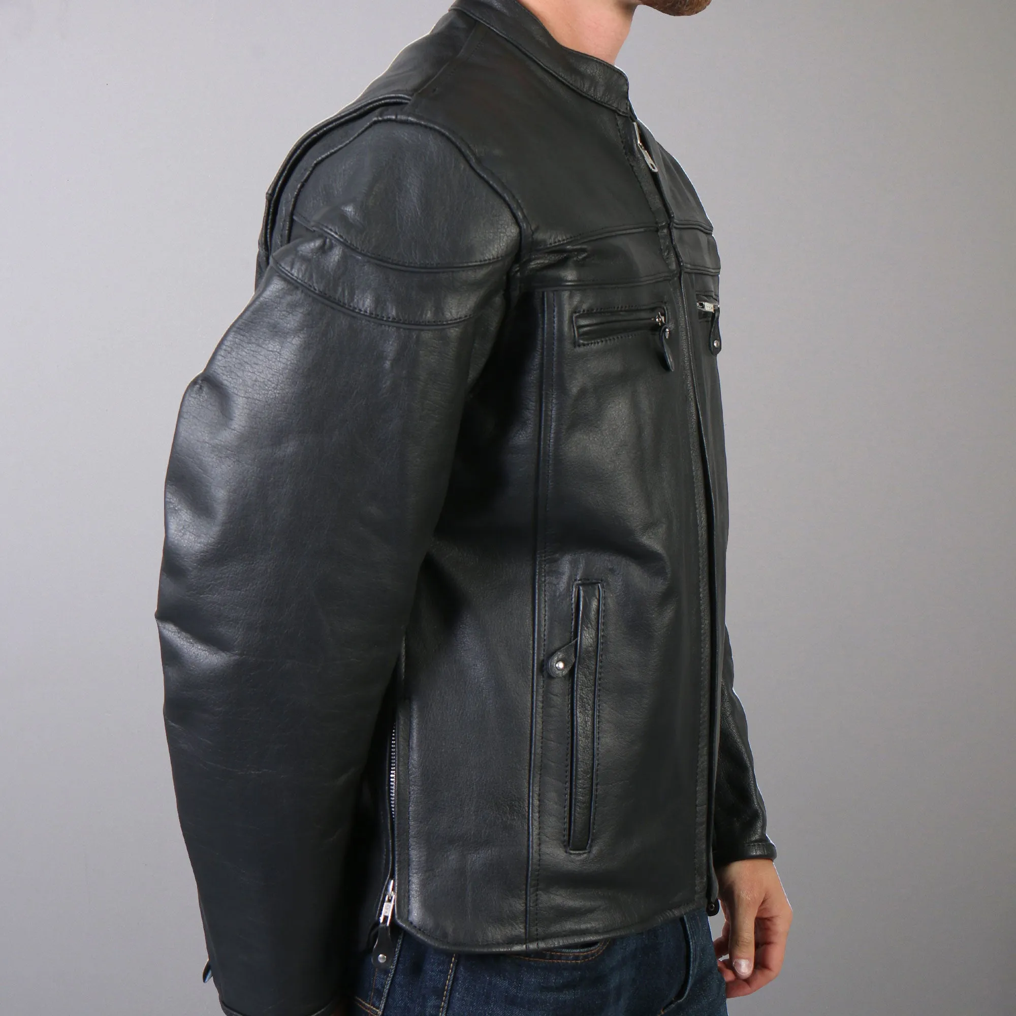 Hot Leathers JKM1011 Men's Black Leather Vented Motorcycle Racer Jacket with Double Piping