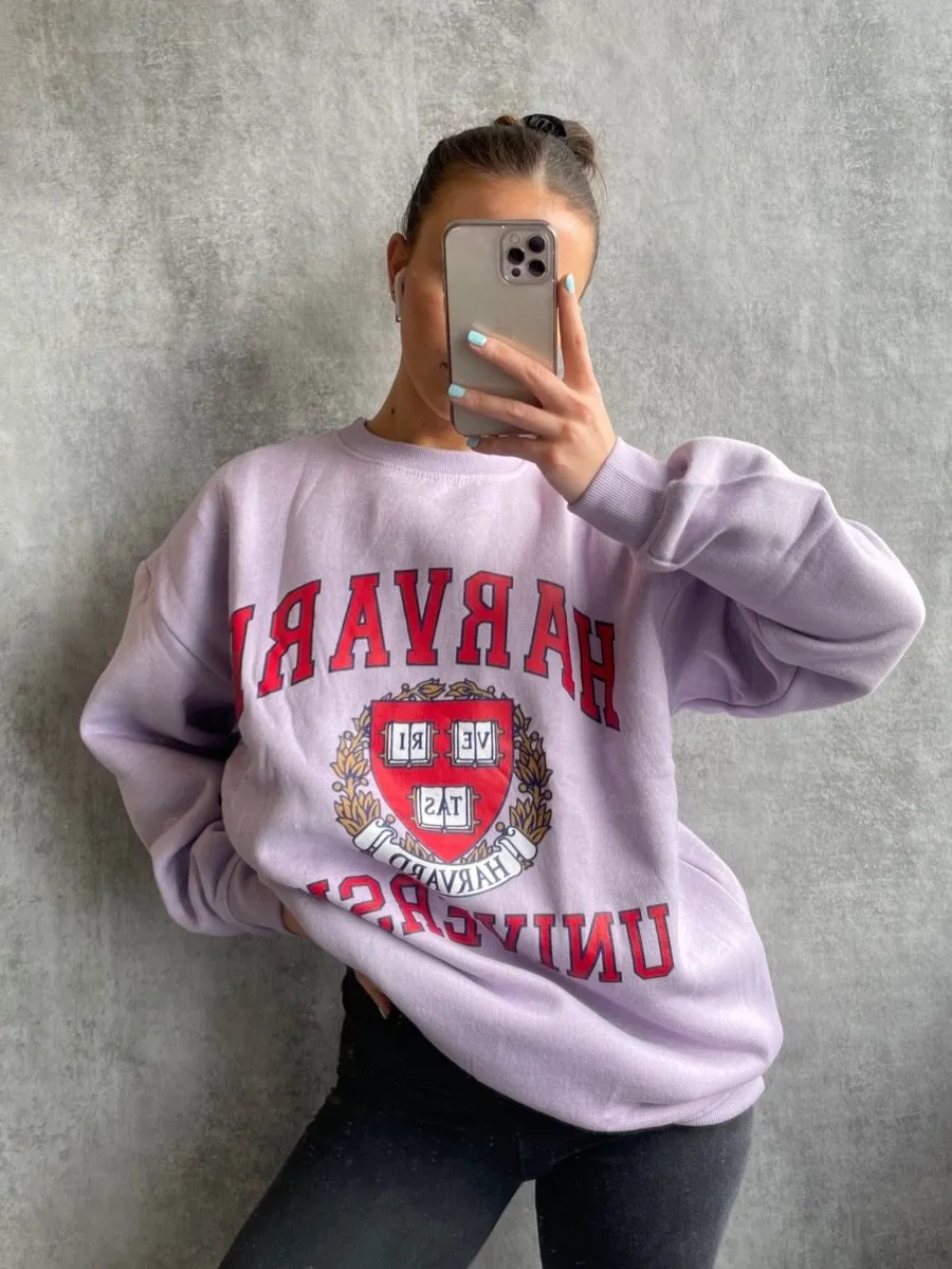 Jane HARVARD Graphic Sweatshirt Jumper In Lilac