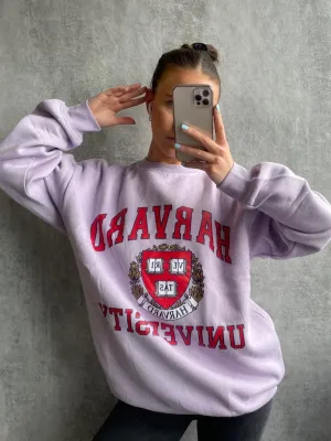 Jane HARVARD Graphic Sweatshirt Jumper In Lilac