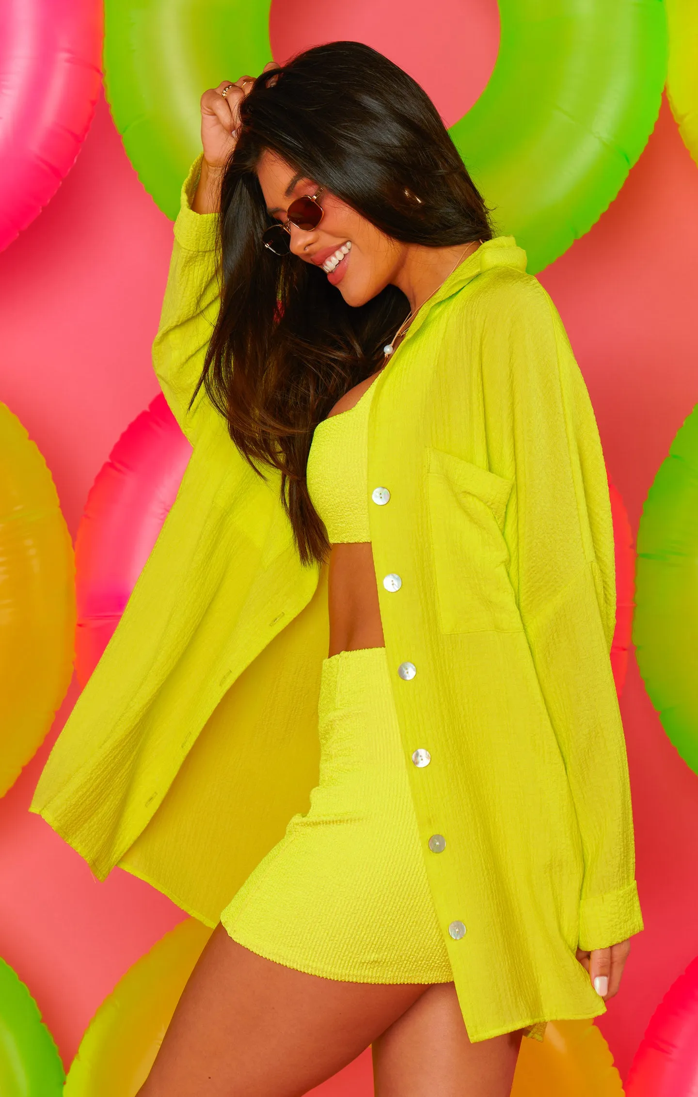 Johns Button Down Shirt ~ Neon Yellow Crinkle