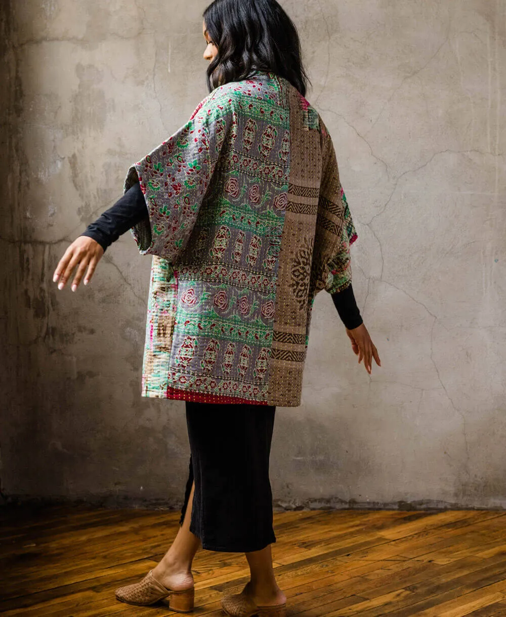 Kantha Cocoon Quilted Jacket - No. 230513 - Medium