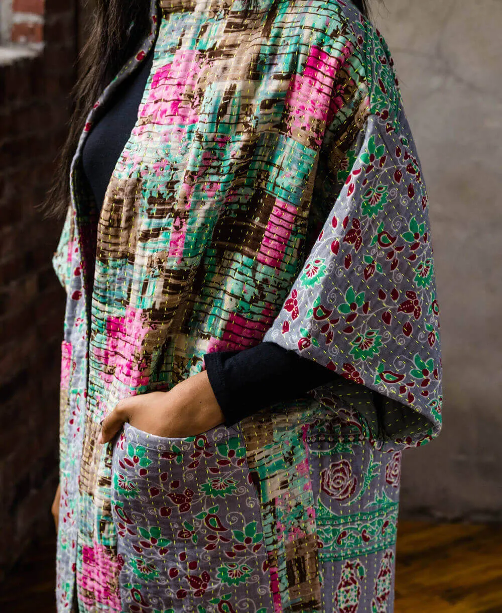 Kantha Cocoon Quilted Jacket - No. 230513 - Medium