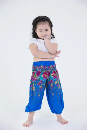 Kids Floral Harem Pants in Turquoise