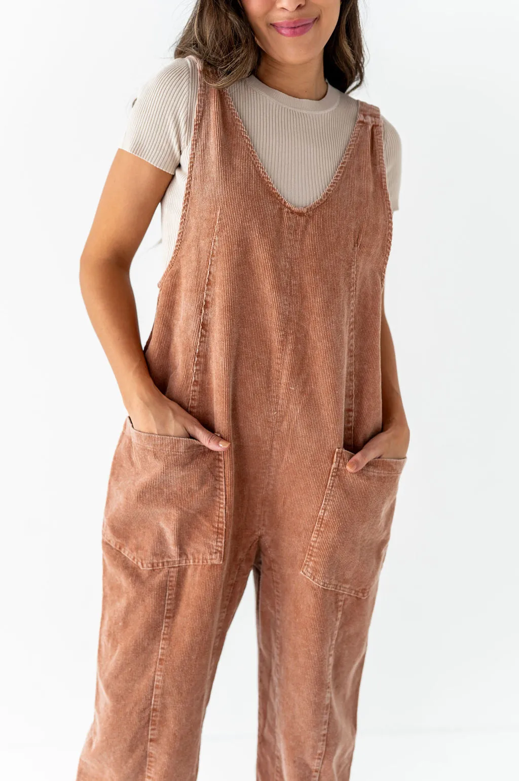 Kit Corduroy Overalls in Baked Clay