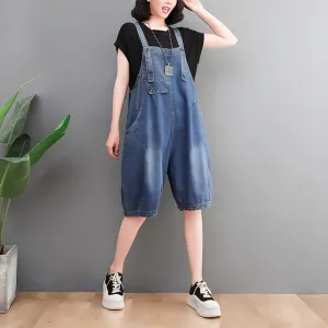 Knee-Length Denim Overall Jumpsuit