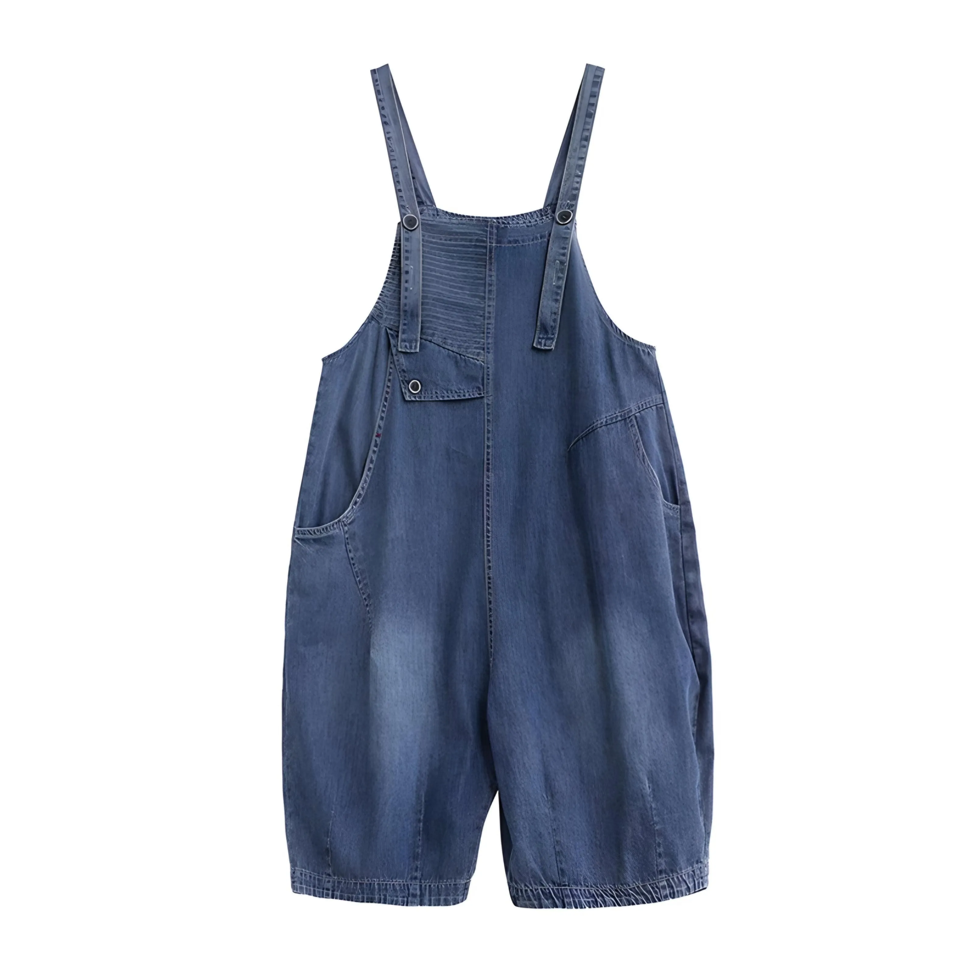 Knee-Length Denim Overall Jumpsuit