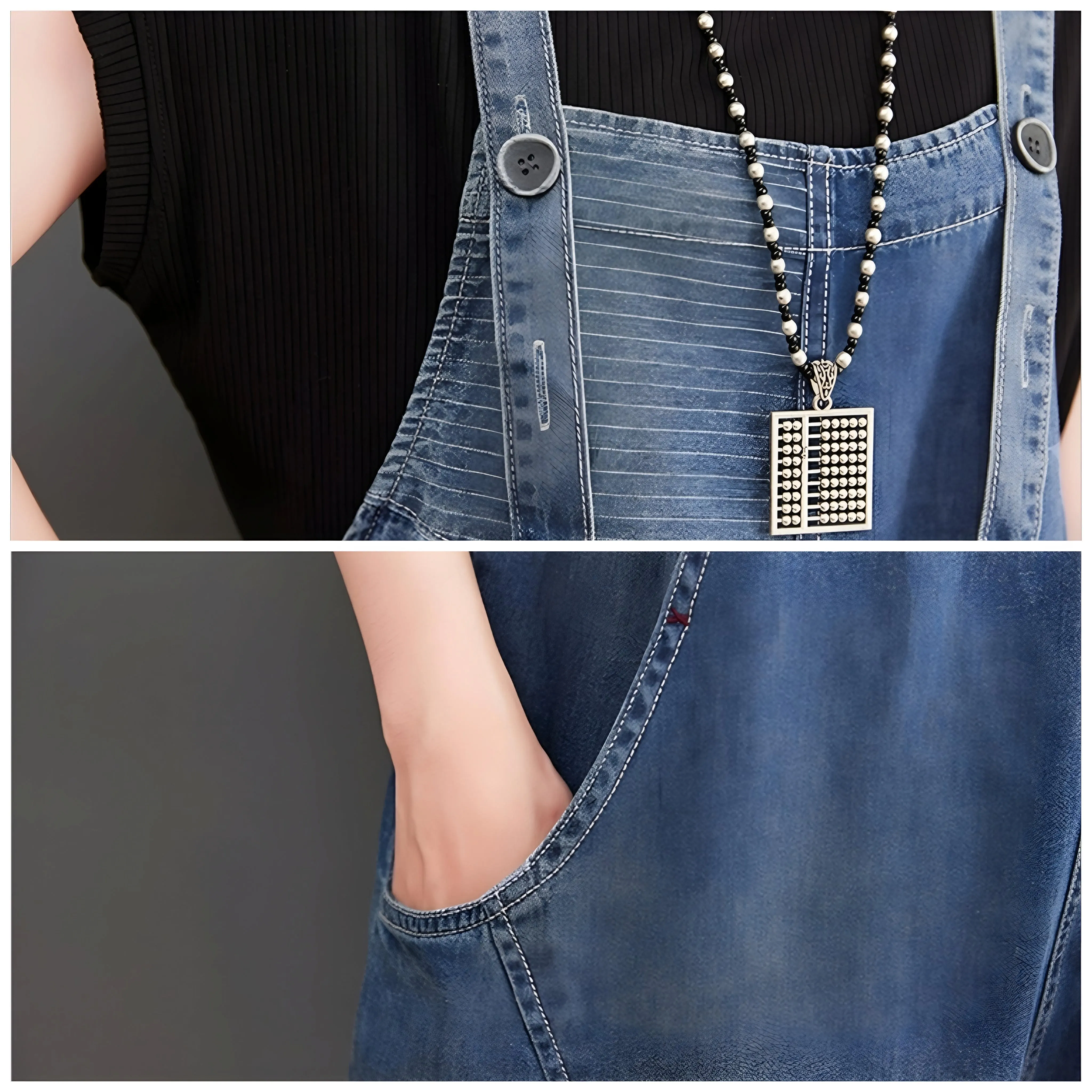 Knee-Length Denim Overall Jumpsuit