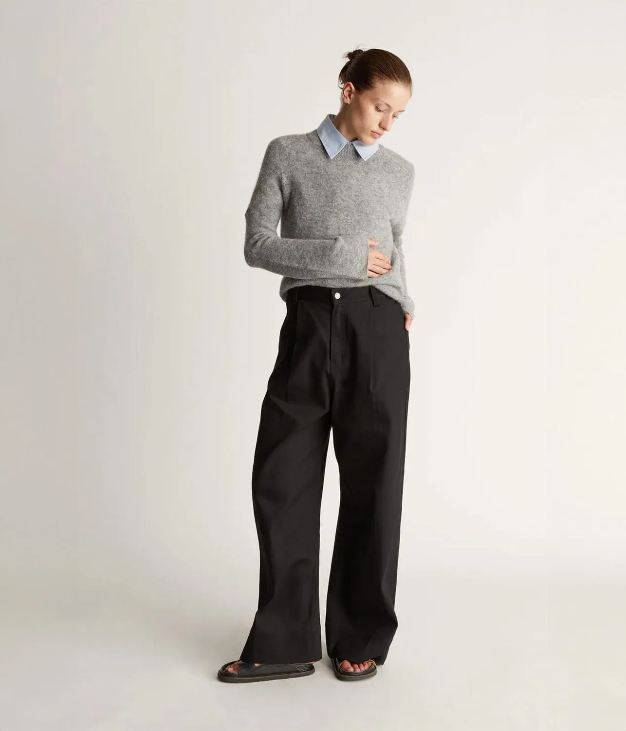 LM DENIM PLEAT PANT- BLACK