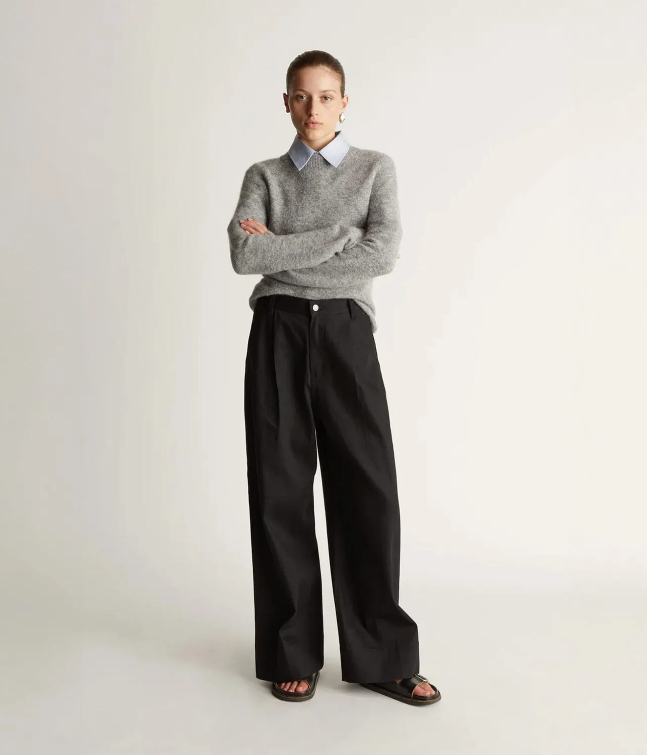 LM DENIM PLEAT PANT- BLACK