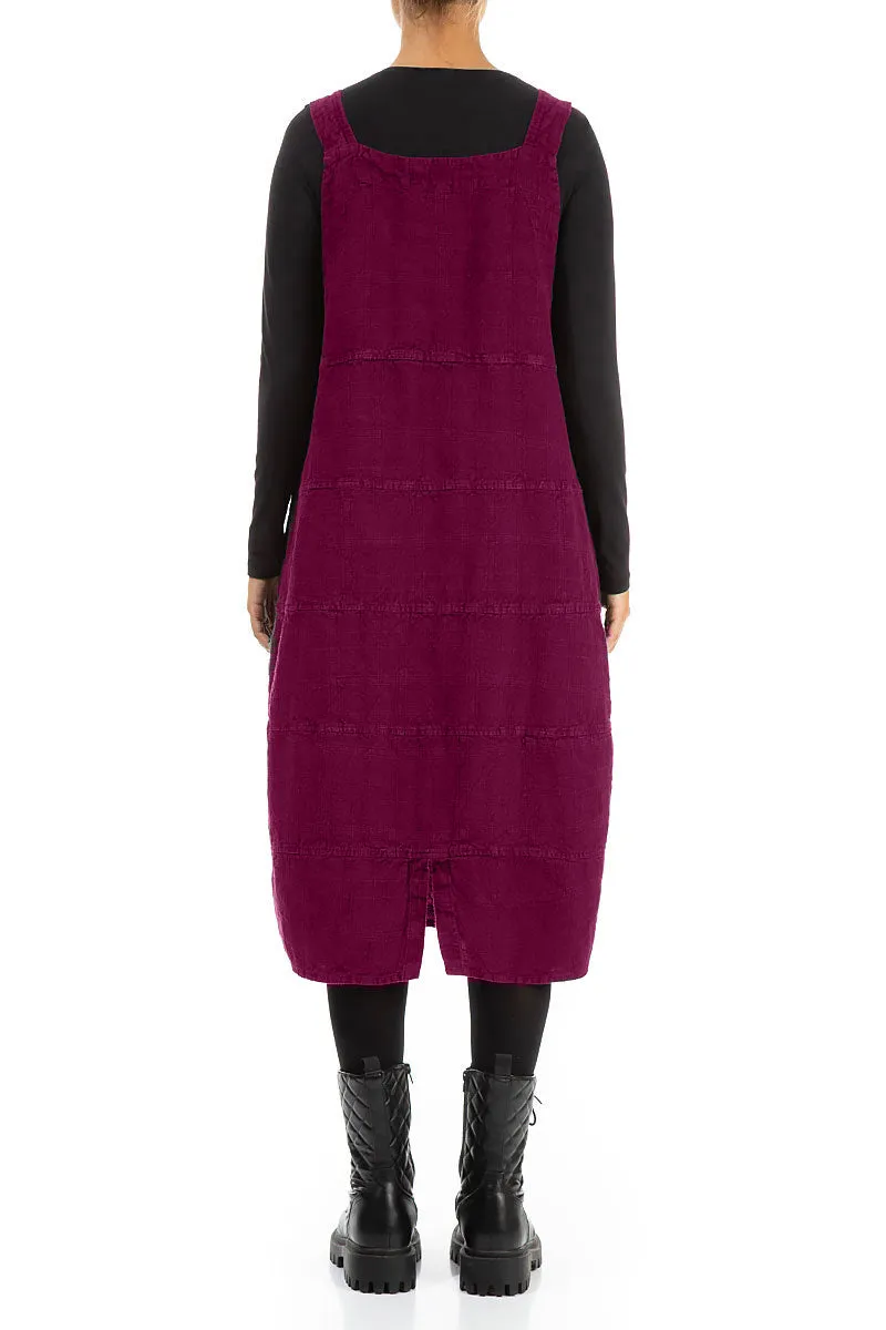 Magenta Patterned Linen Dungaree Dress