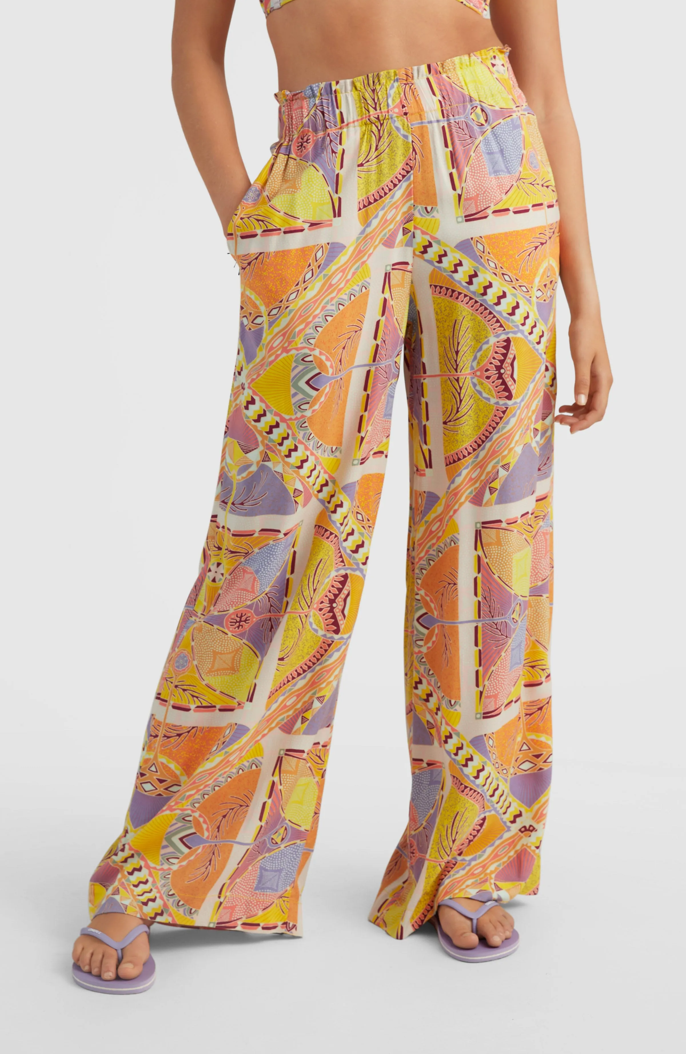 Malia High-Waist Beach Pants | Yellow Scarf Print