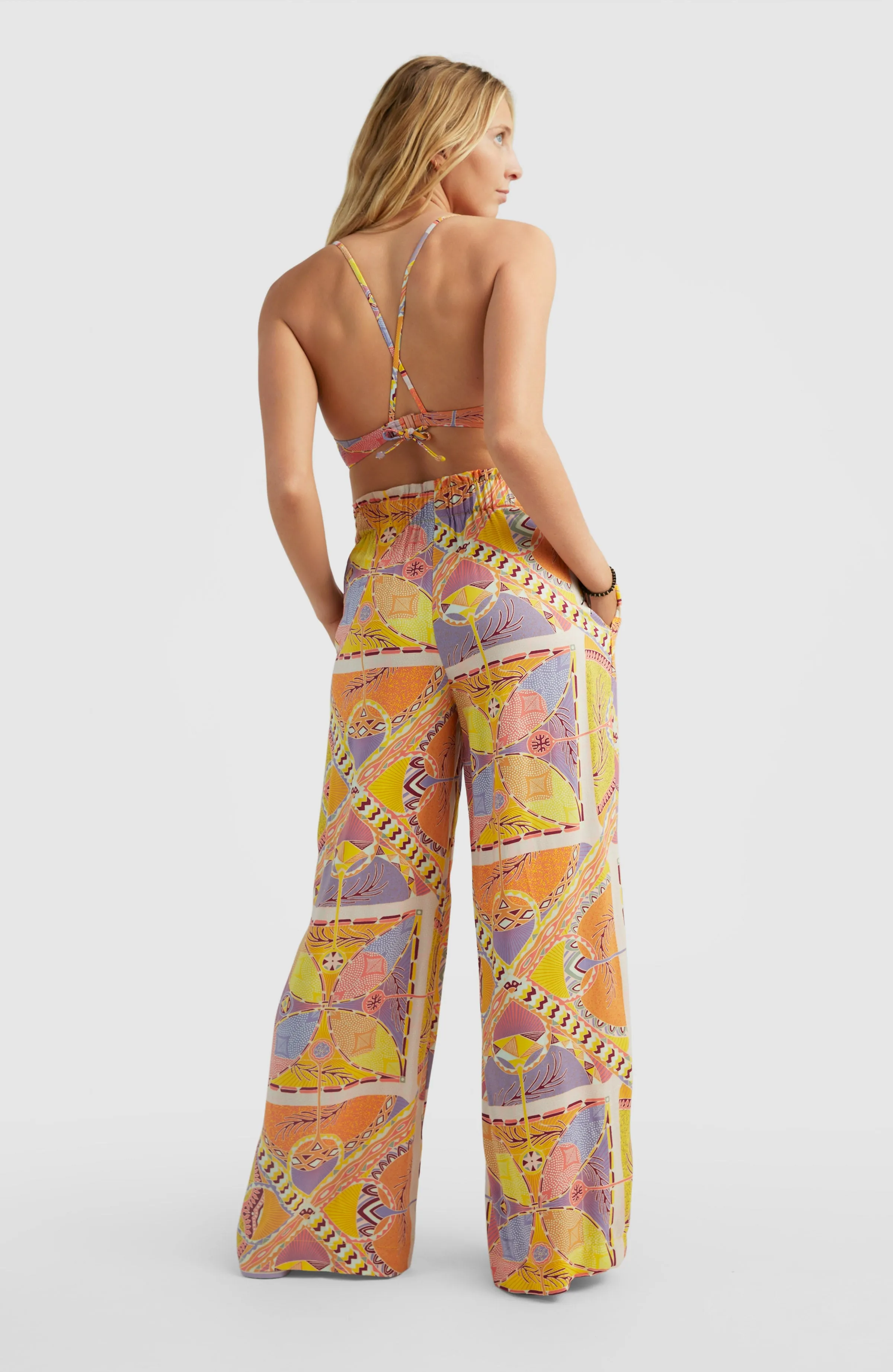 Malia High-Waist Beach Pants | Yellow Scarf Print