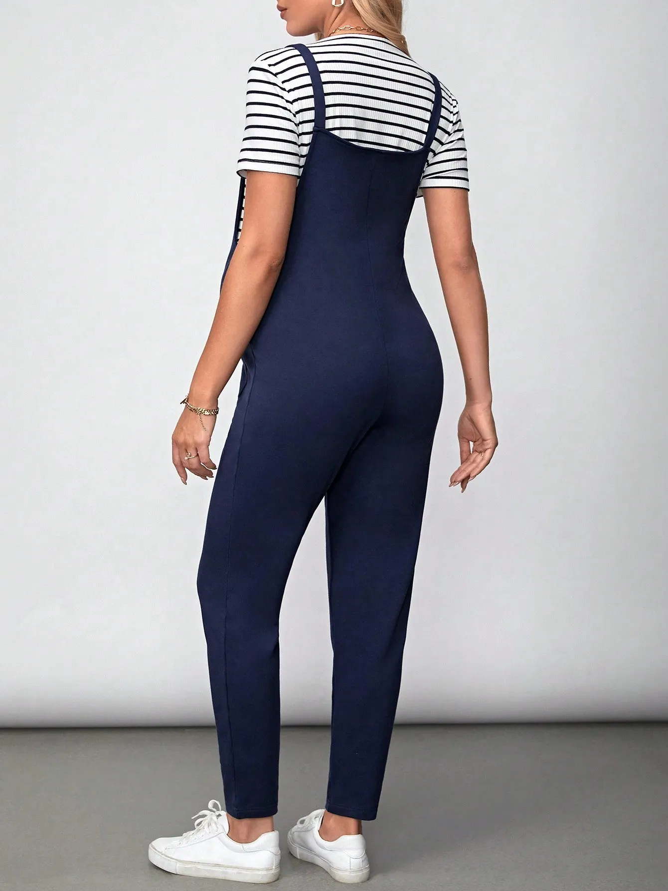 Maternity Striped Pattern Tee & Overall Jumpsuit Set