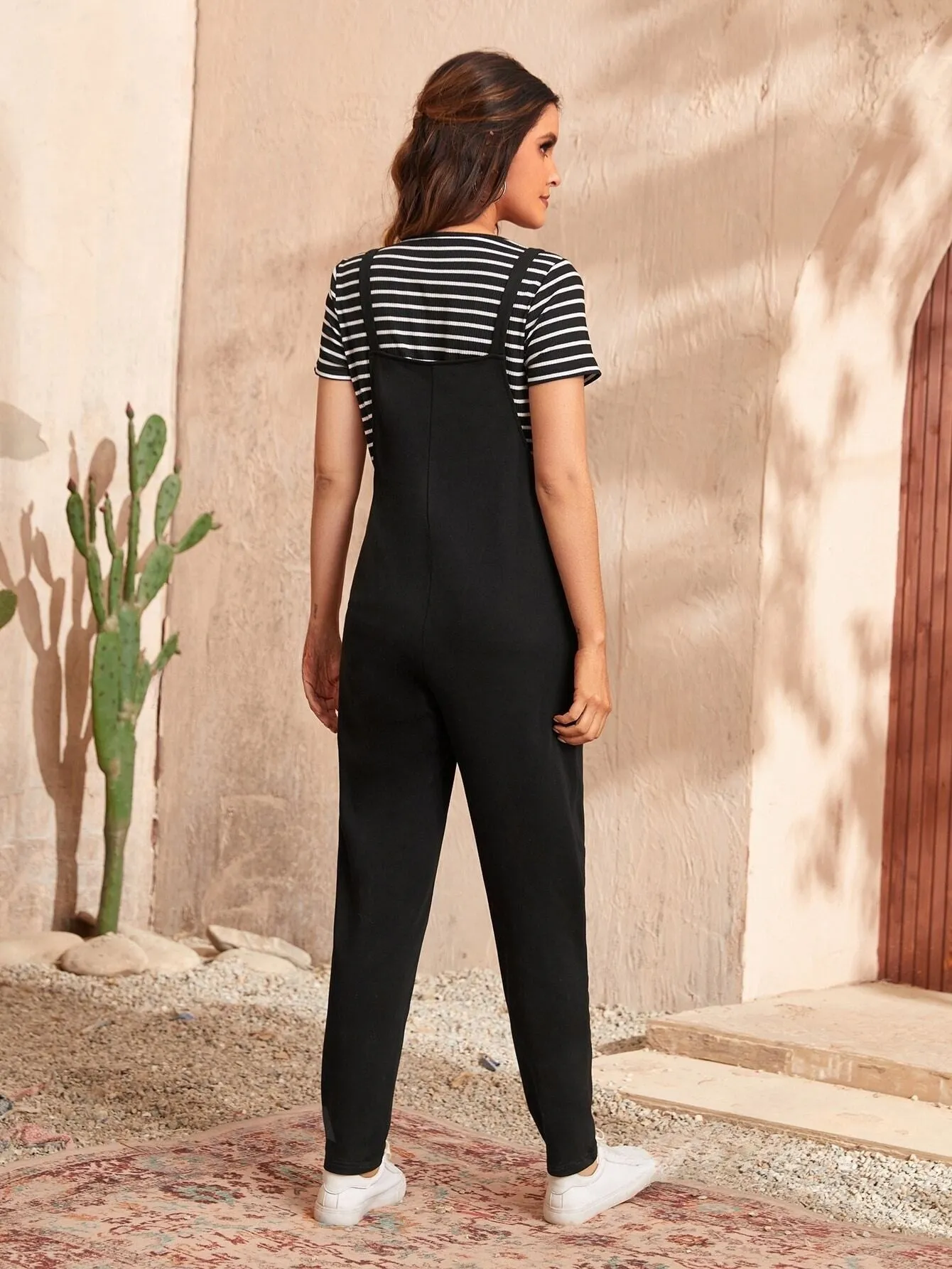 Maternity Striped Pattern Tee & Overall Jumpsuit Set