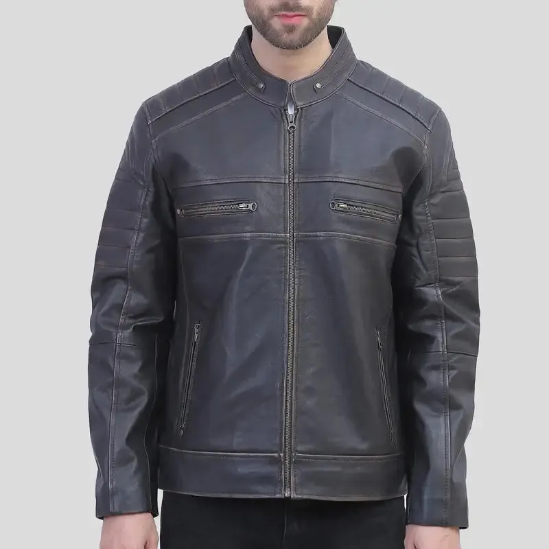 Men's Brown Rub Off Cafe Racer Leather Jacket