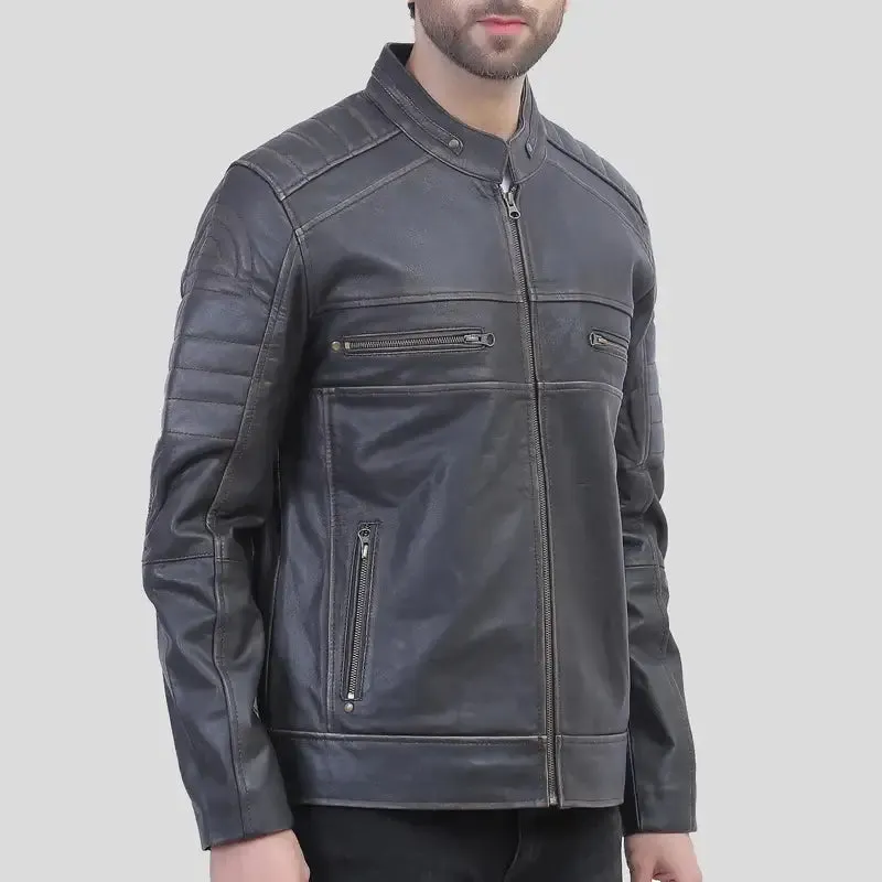 Men's Brown Rub Off Cafe Racer Leather Jacket