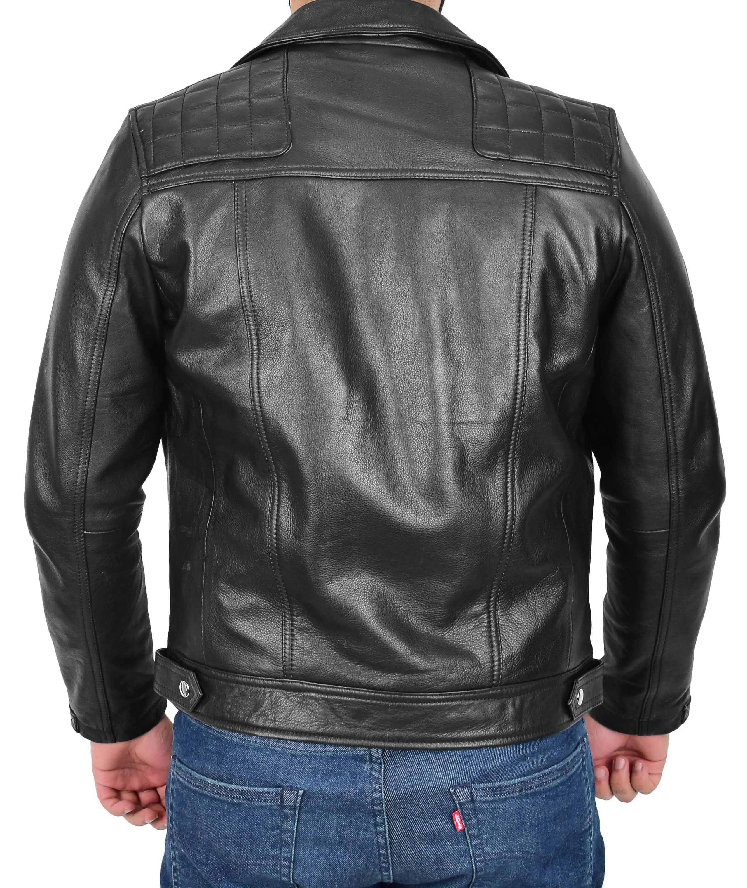 Mens Real Cowhide Leather Biker Jacket Cruz Black