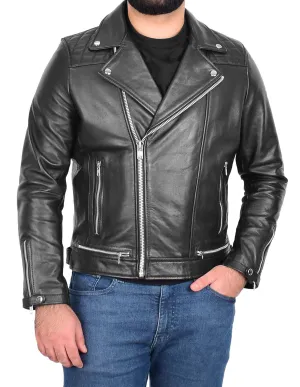 Mens Real Cowhide Leather Biker Jacket Cruz Black