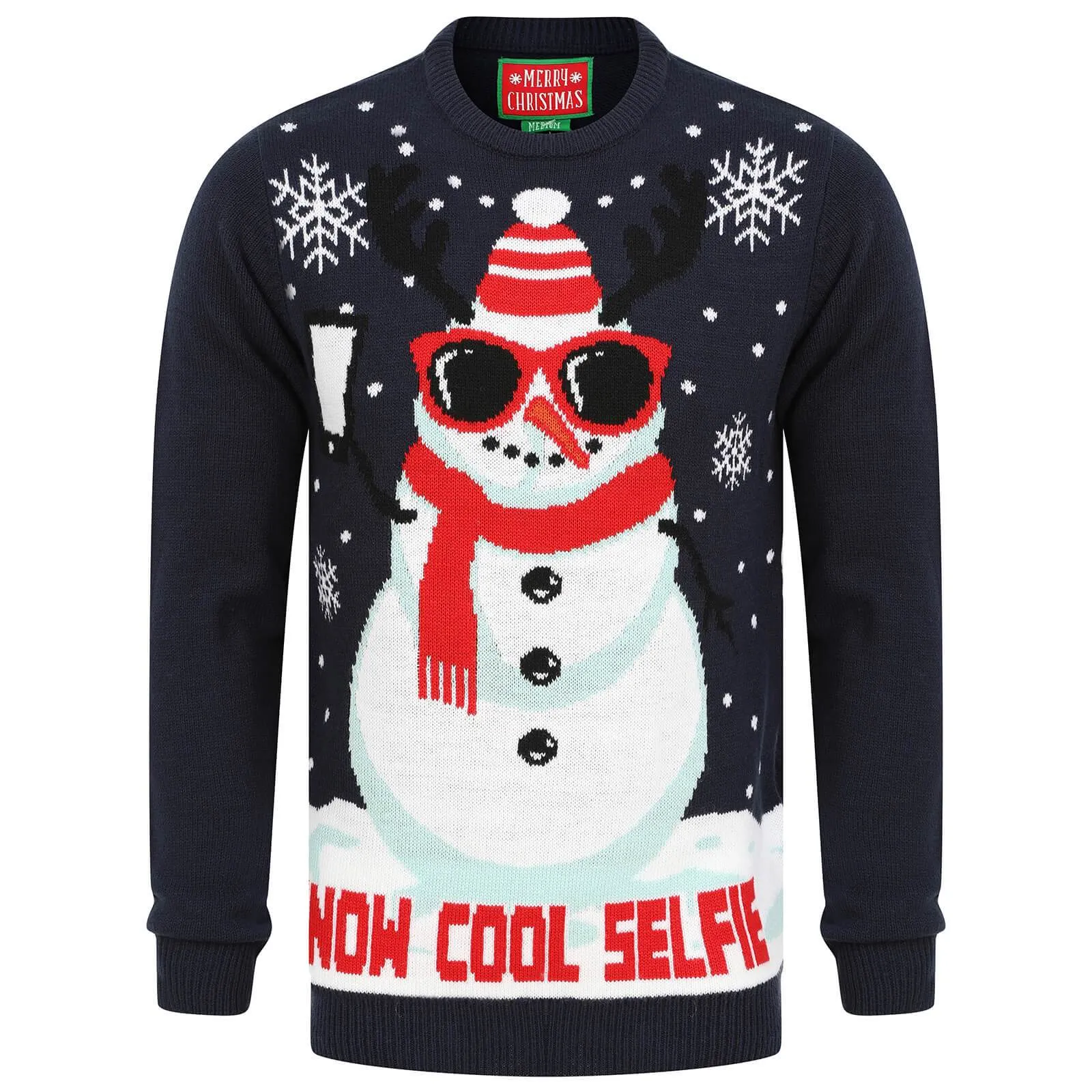 Mens Snowman Christmas Jumper Snow Cool Selfie