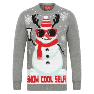 Mens Snowman Christmas Jumper Snow Cool Selfie